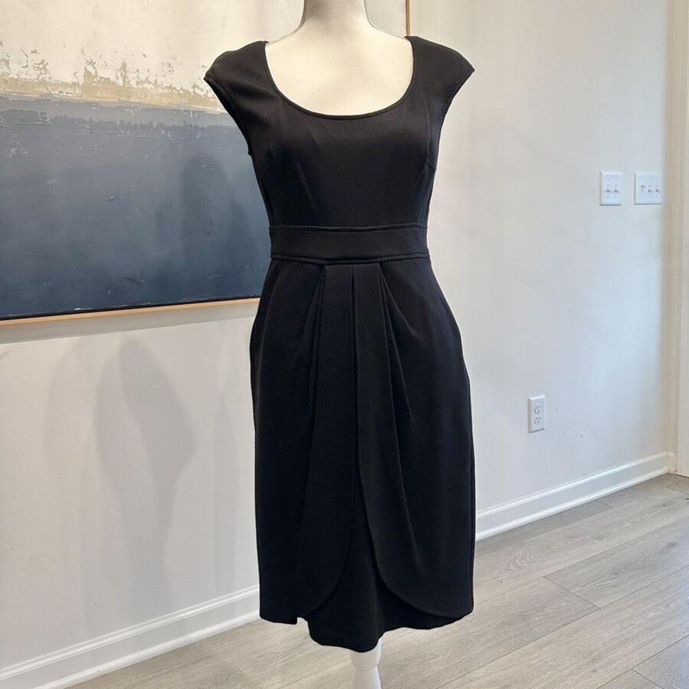 Maggy London Womens Zip Sleeveless Scoop Neck Midi Dress Black Sheath (Size 2)